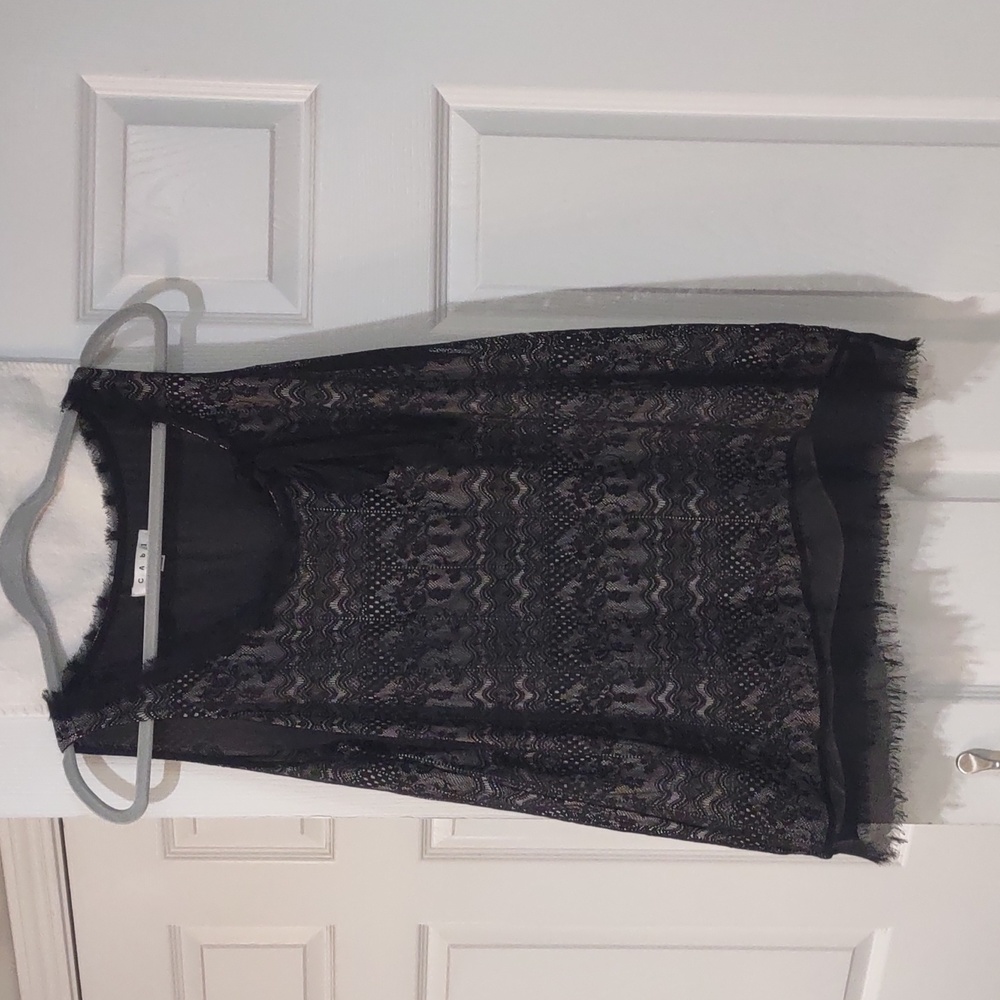 Vintage CAbi Emily Black Nude Lace Overlay Blouse with lace bow tie size large
